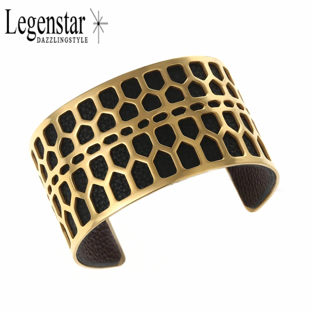 

Legenstar 2018 Bee Neck Cuff Gold Finish Cuff Bracelet &Bangle for Women Reversible PU Leather Band Stainelss Steel Pulseiras