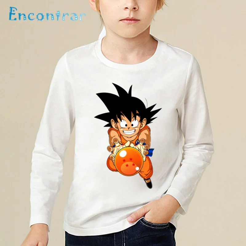 Детская футболка с принтом «Маленький Гоку», Детские Забавные топы с аниме «Жемчуг дракона», футболка с длинным рукавом для маленьких мальчиков и девочек, LKP5072 - Цвет: white-L