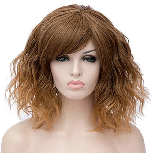 HAIRJOY женский разноцветный синтетический парик средней длины кудрявый Красный Розовый Фиолетовый Черный Зеленый Коричневый Оранжевый парик для косплея - Цвет: light brown