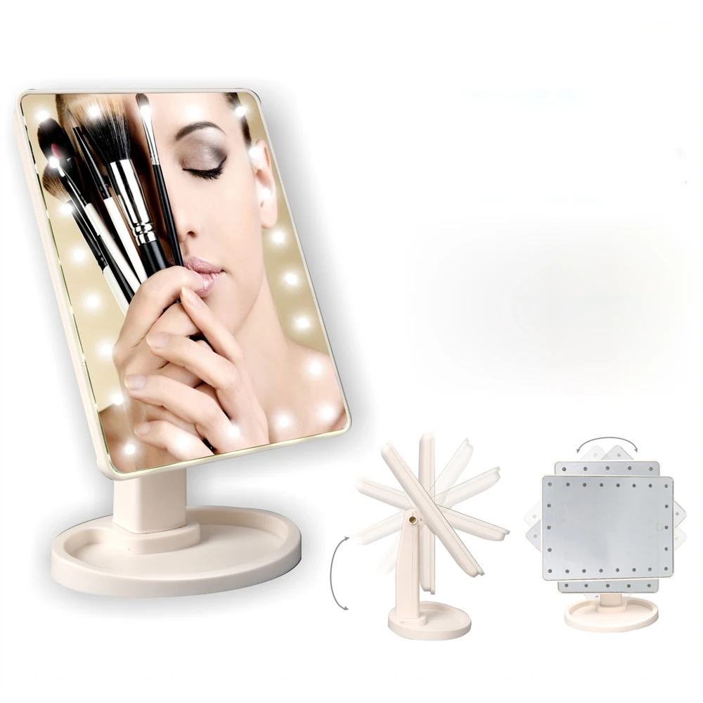 Новинка светодиодный сенсорный экран зеркало для макияжа 16/22 светодиодный вращающийся на 360 градусов настольный косметический СВЕТОДИОДНЫЙ косметический зеркальный светильник+ батарейка АА