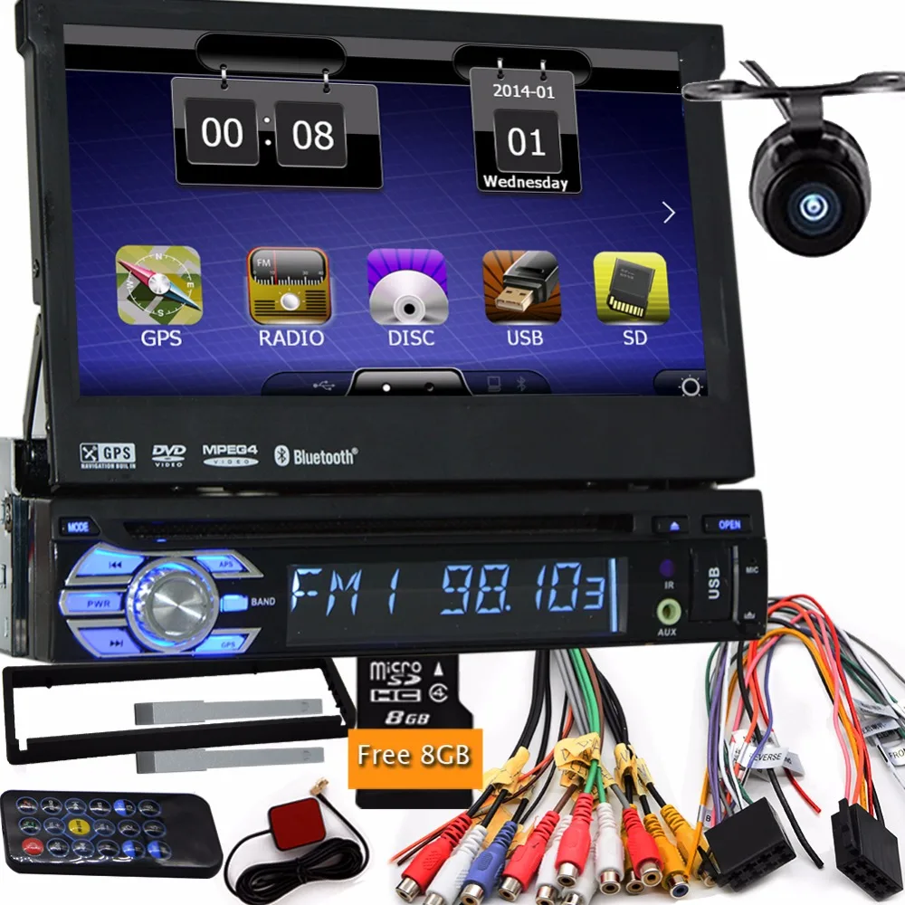 Single 1Din 7 Inch Car Stereo gps headunit Single Din GPS DVD Player Stereo Touch Screen USB SD FM Transmitter Car Radio+camera