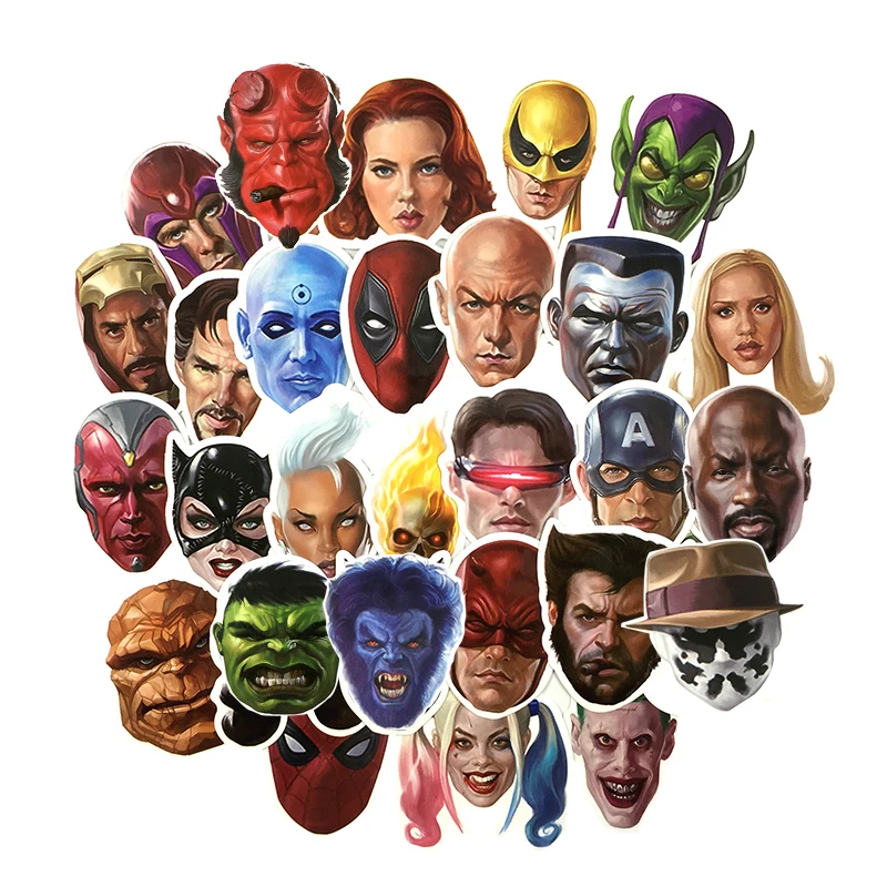 HOT 50 Pcs Anime Marvel Head Portrait Graffiti Stickers Personality Super Hero Sticker For Laptop Luggage Toy Sticker For Kids