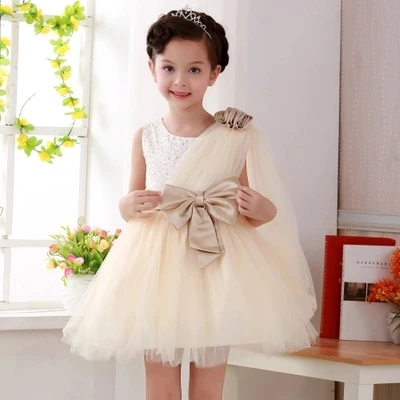Children dress girls long sleeved wedding dress flower girl princess dress tutu Korean champagne