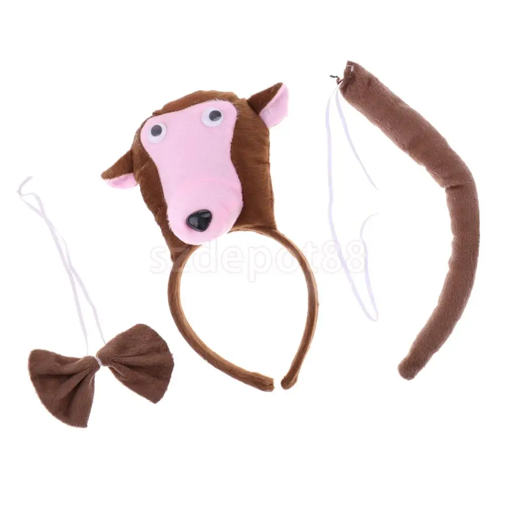 Set of 3pcs Birthday Girls Boys Kids Cartoon Bear Bee Monkey Costume Set Headband Bowtie Tail Fancy Dress Party Accessories