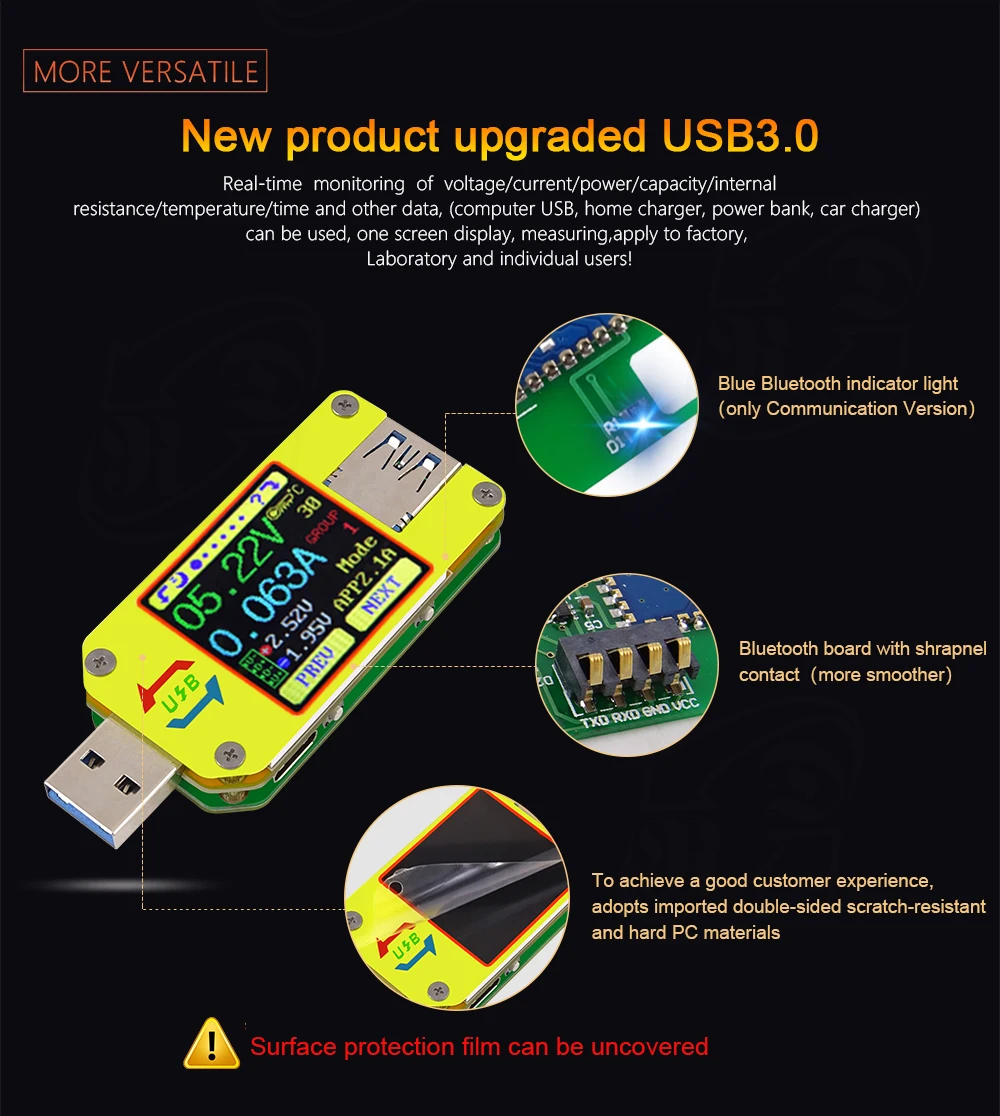 RD UM34 UM34C для приложения USB3.0teste tipo-C DC amperimetro voltimetro metro del voltaje de corriente de carga de la bateria cable
