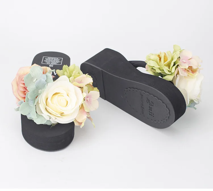 2017 Women Summer Flip Flops Cause Slippers Beautiful Flowers Female High Heel Cheap Platform Beach Shoes Online60