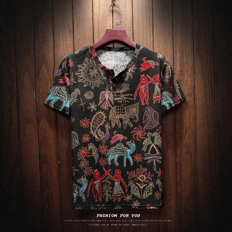 

2019 Men Cotton Linen Short Sleeve T Shirt Summer Thin Fabric Chinese Traditional Clothes Male Retro t-Shirt
