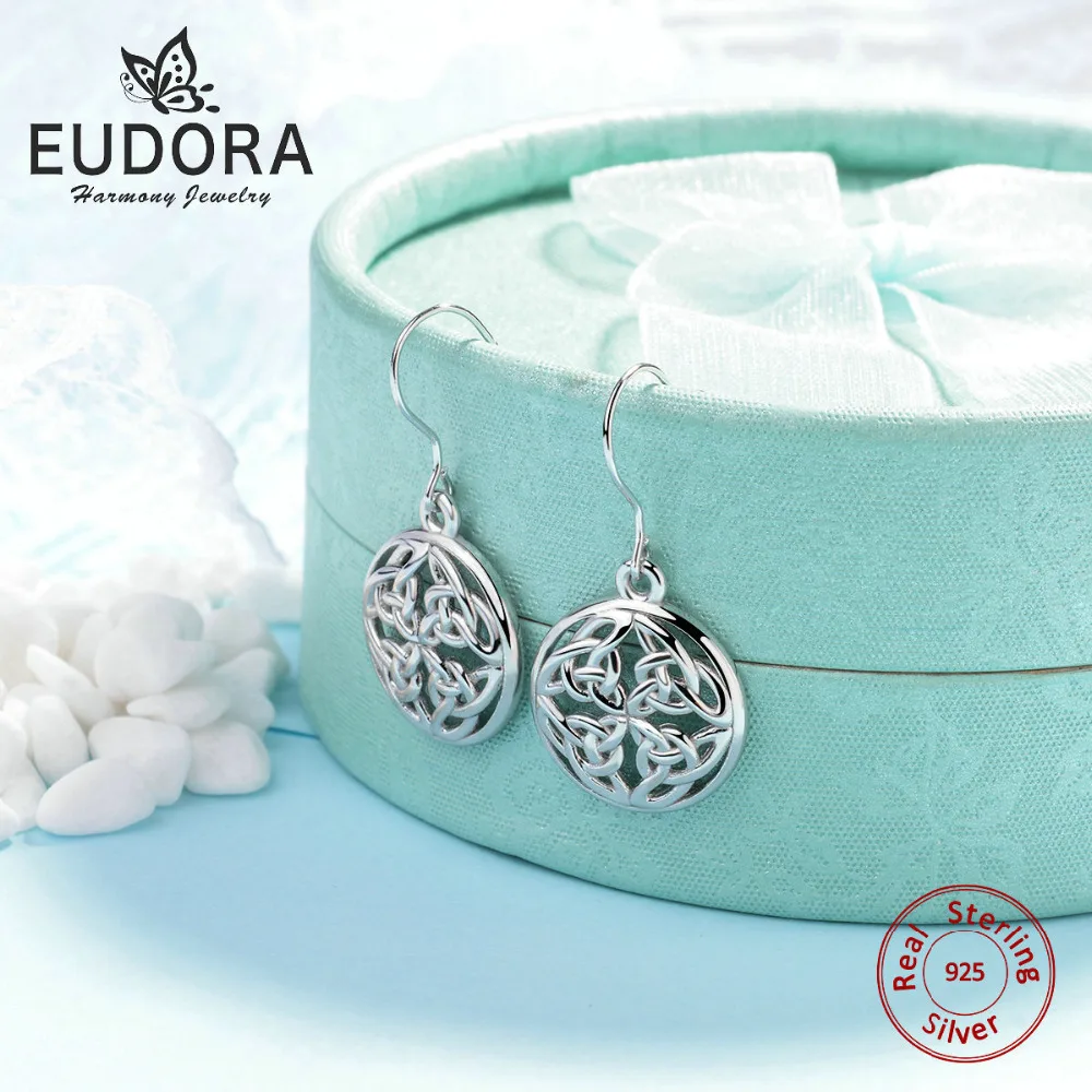 Серьги гвоздики EUDORA 100% реальные редкие серебряные круглые серьги в виде кельтика