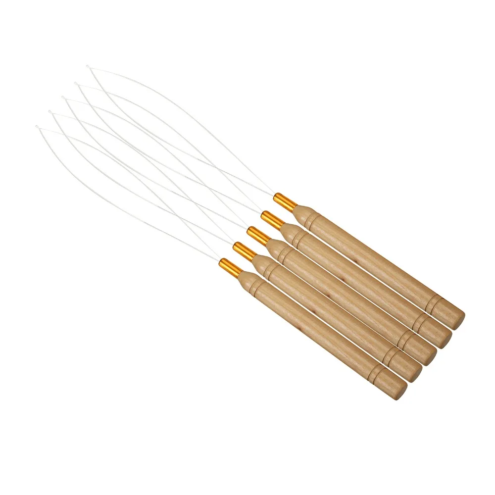 

Anmas Rucci 5Pieces Micro Ring Hair Extension Wooden Loop Needle Threader Thread Feather Hook Tool