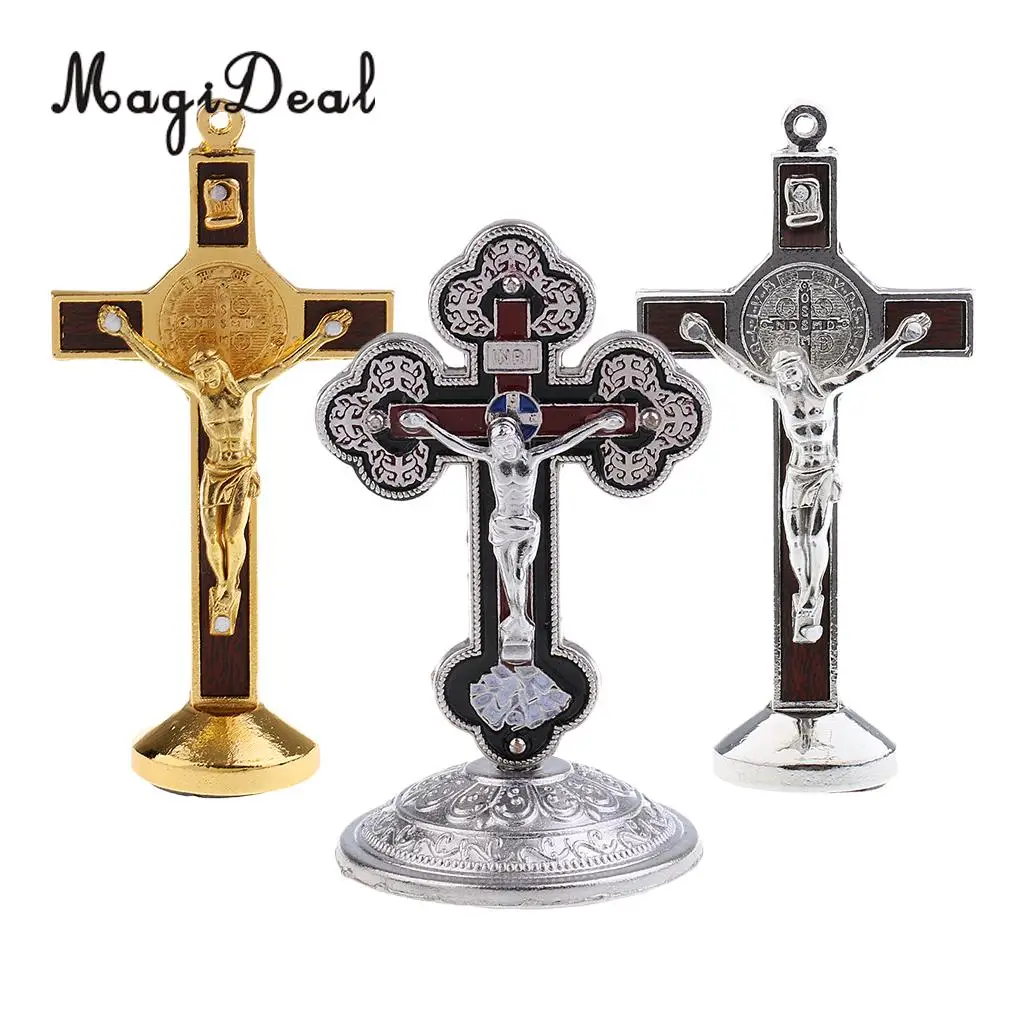 3PCS Crucifix Jesus Christ On The Stand Cross Figurine for