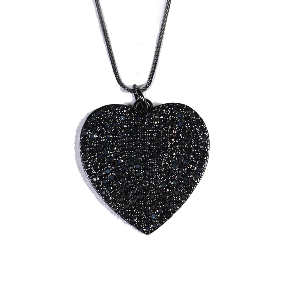 Heart shape pendant necklace Pave black cubic zirconia party necklace