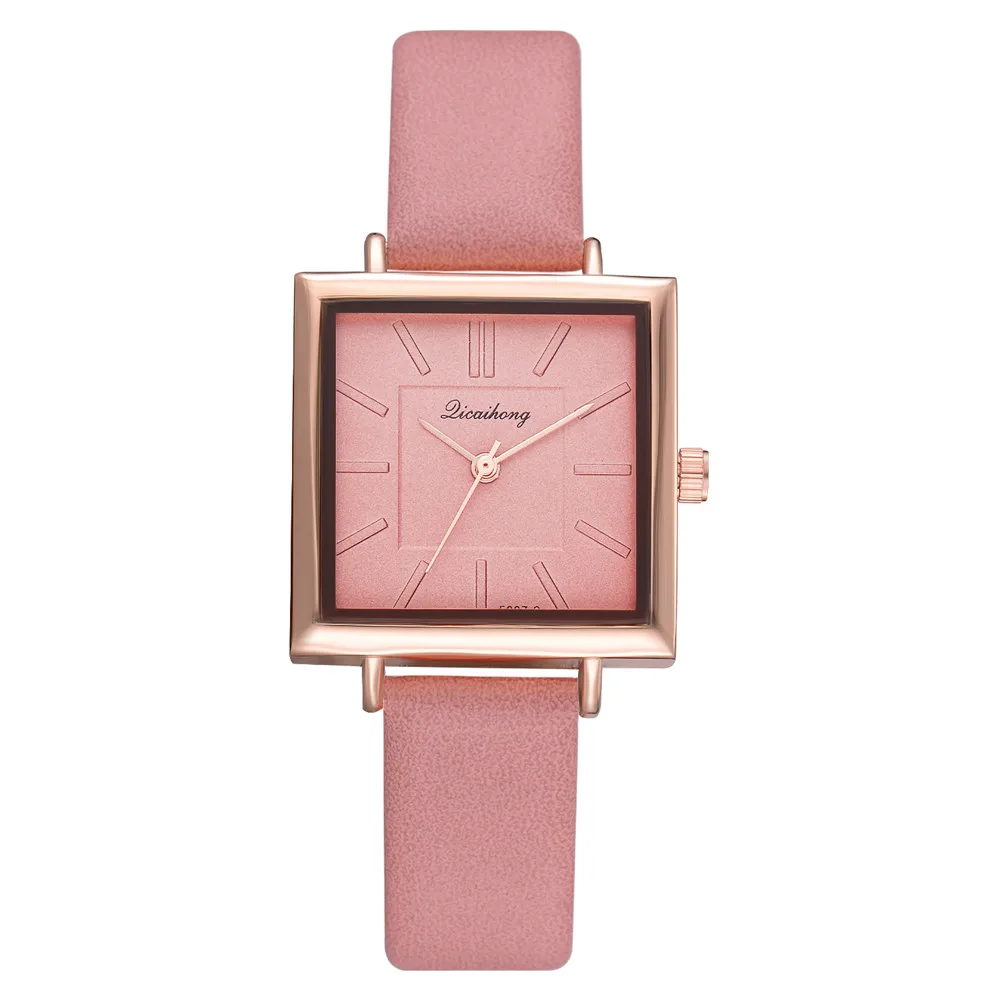 Top Brand Square Women Bracelet Watch Contracted Leather Crystal WristWatches Women Dress Ladies Quartz Clock Dropshiping Fi - Цвет: Pink