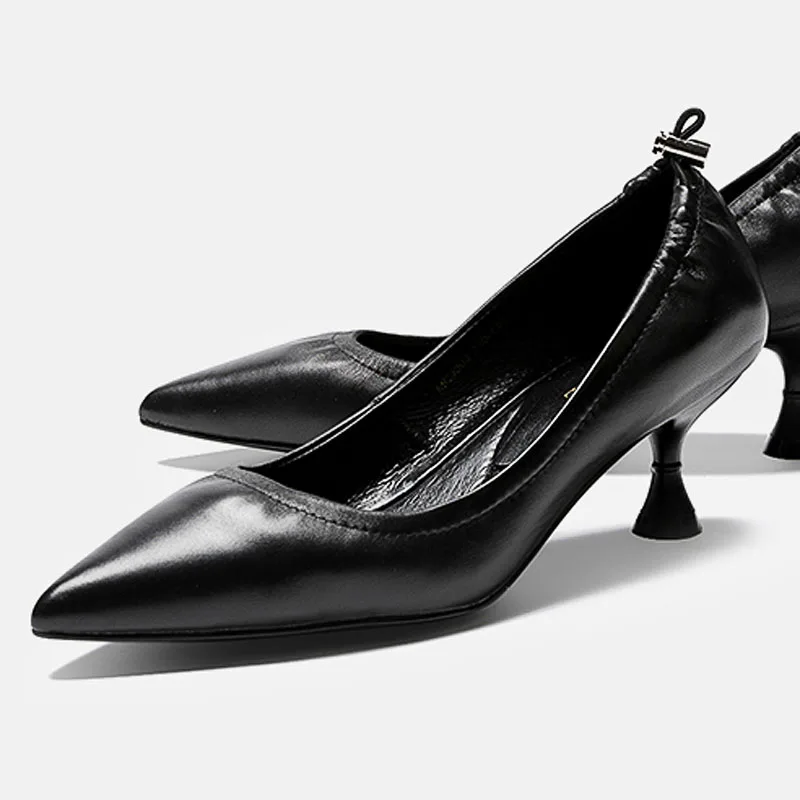 

MELODIE 2019 New Style Genuine Leather High Heels Shoes Woman Thin Heels Pointed Toe Shallow Women Shoes MCJ003