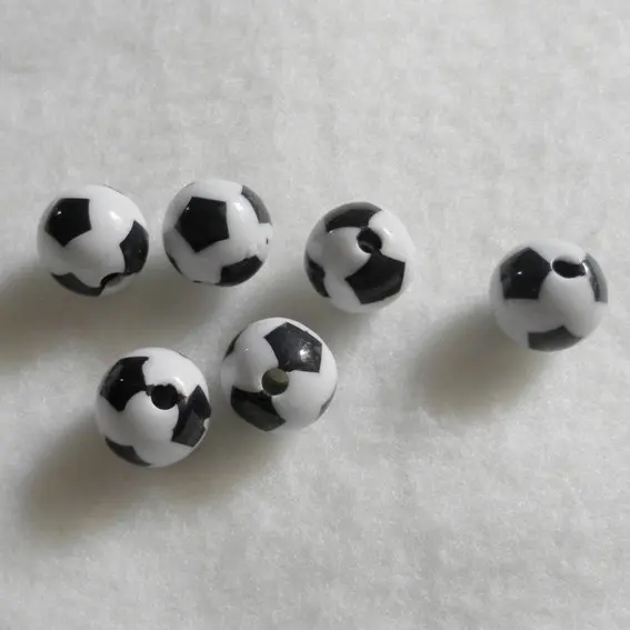

500pcs 12mm white with black dot Plastic Resin Football soccer Beads for NUK dummy pacifier chain Hole dia: 2.5mm
