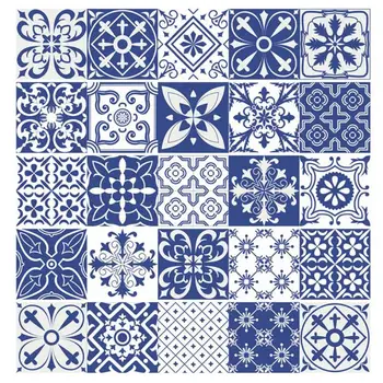 

Mediterranean Style Vintage Flower Square Self Adhesive PVC Tile Stickers