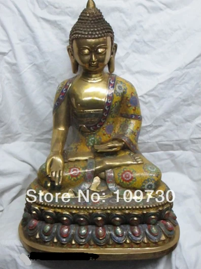 

001104 26"Tibet Bronze gild Cloisonne sit in meditation Ru Lai Buddha Shakyamuni statue