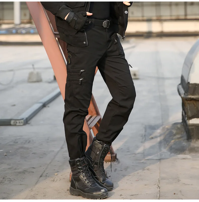 Военные тактические штаны, Армейский Камуфляж, для бега, размера плюс, хлопковые брюки, hombre, много карманов, на молнии, камуфляжные черные мужские брюки-карго