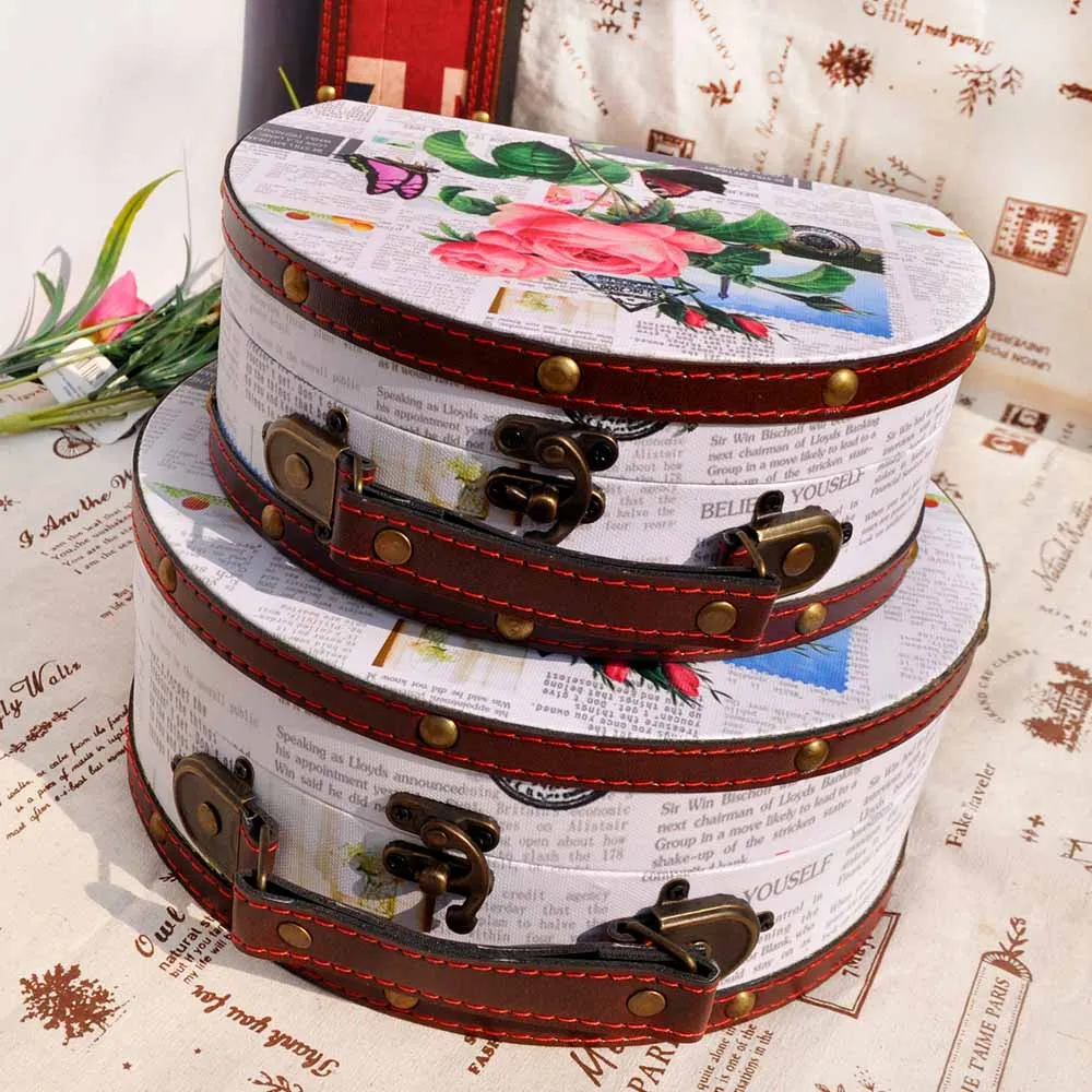 

Wooden Storage Box Floral Print Half Round Shape Holder Desktop Bins Boxs Treasure Organizer Small Objects Container Home Tool