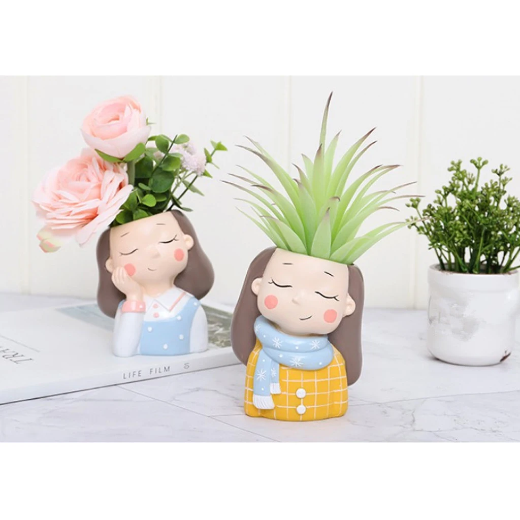 Resin Flowerpot Cactus Succulent Planter Pot Vase Desktop Ornament Figurines Valentine Gift Present	