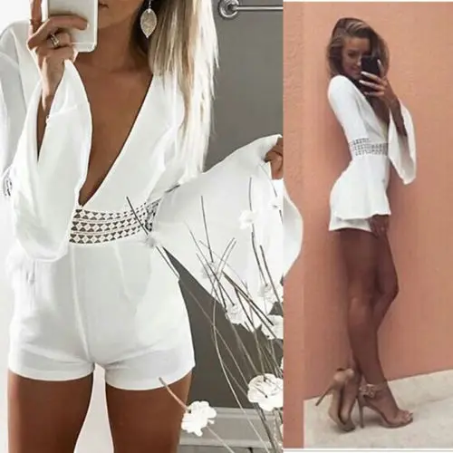 Пикантные Для женщин комбинезон рукав фонарик выдалбливать короткий Bodycon
