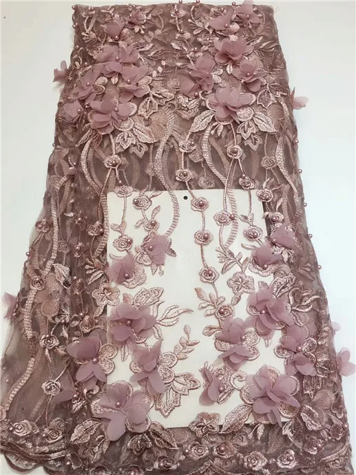 

High Quality Swiss Laces With Beads, African Lace Fabric Blush Color, 3D Flower Africain Tulle Lace(ZX-0-18