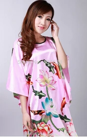 Для женщин современное кимоно Тан Костюм сна шелк с необычным принтом дизайн пижамы роскошный Loungewear для 3 различных цвета - Цвет: pink