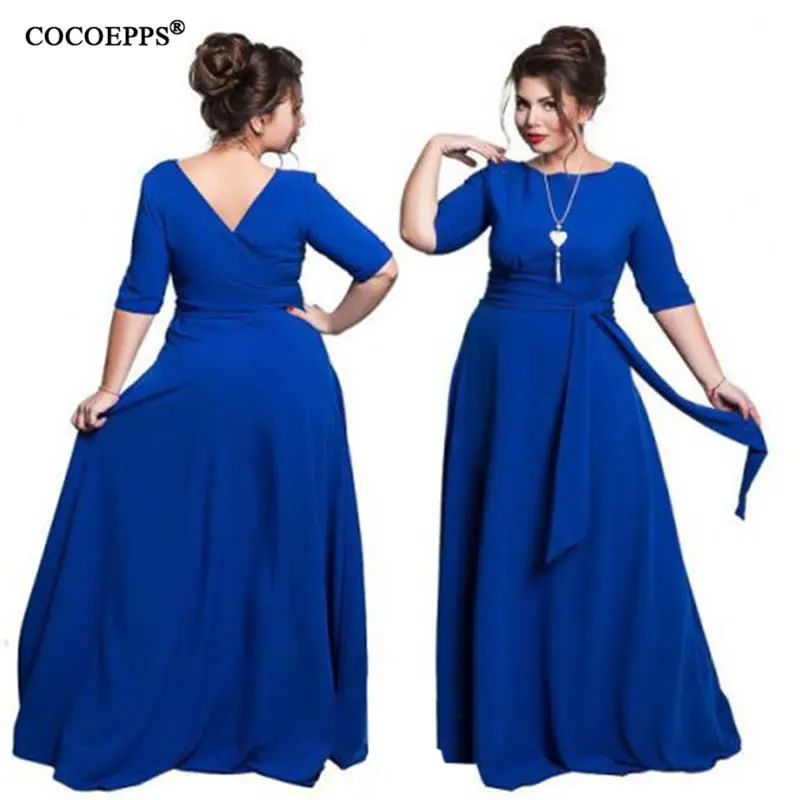 COCOEPPS Plus Size Women Long Floor Dress Autumn Large Size 5XL 6XL Maxi Dress Elegant Party Club Sexy Big Size Open back dress