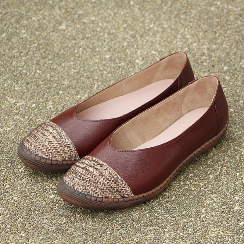 

Spring and autumn new casual flat with women's shoes Red wine Large size Flats Genuine Leather Loafers Ladies Boat shoes obuv