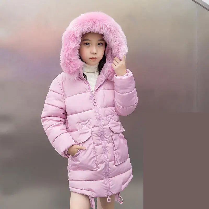 

2018 New Children Winter Jacket Girl Winter Coat Kids Warm Thick Fur Collar Hooded Long Cotton Coats For Teenage Clothes Costume