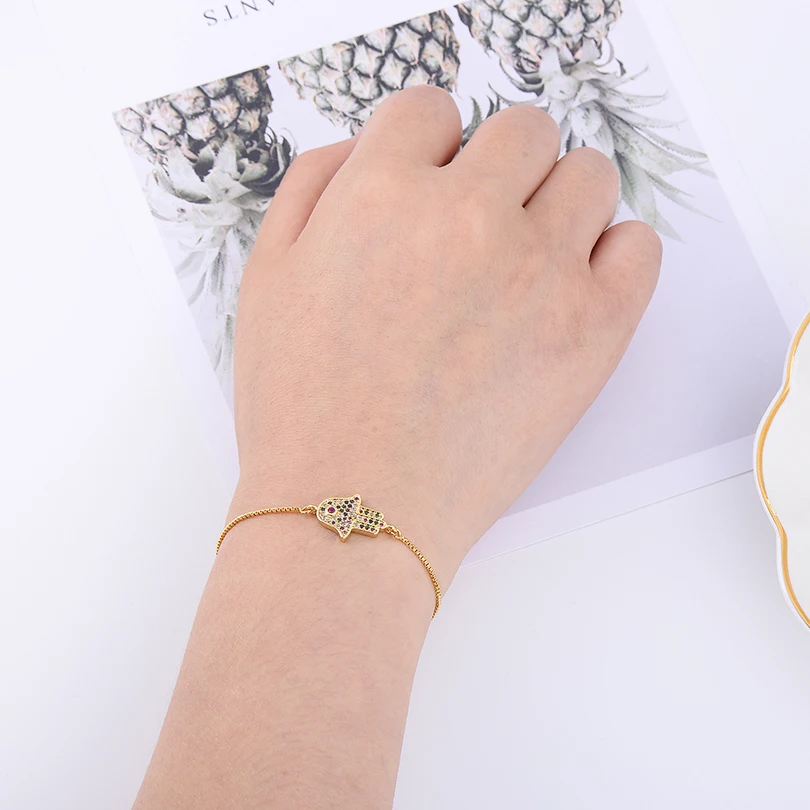 Pipitree Мода мульти CZ Циркон браслет на руку “Хамса” Медь цепи браслеты с подвесками руки браслеты «Фатима» для Для женщин Для мужчин Модные украшения