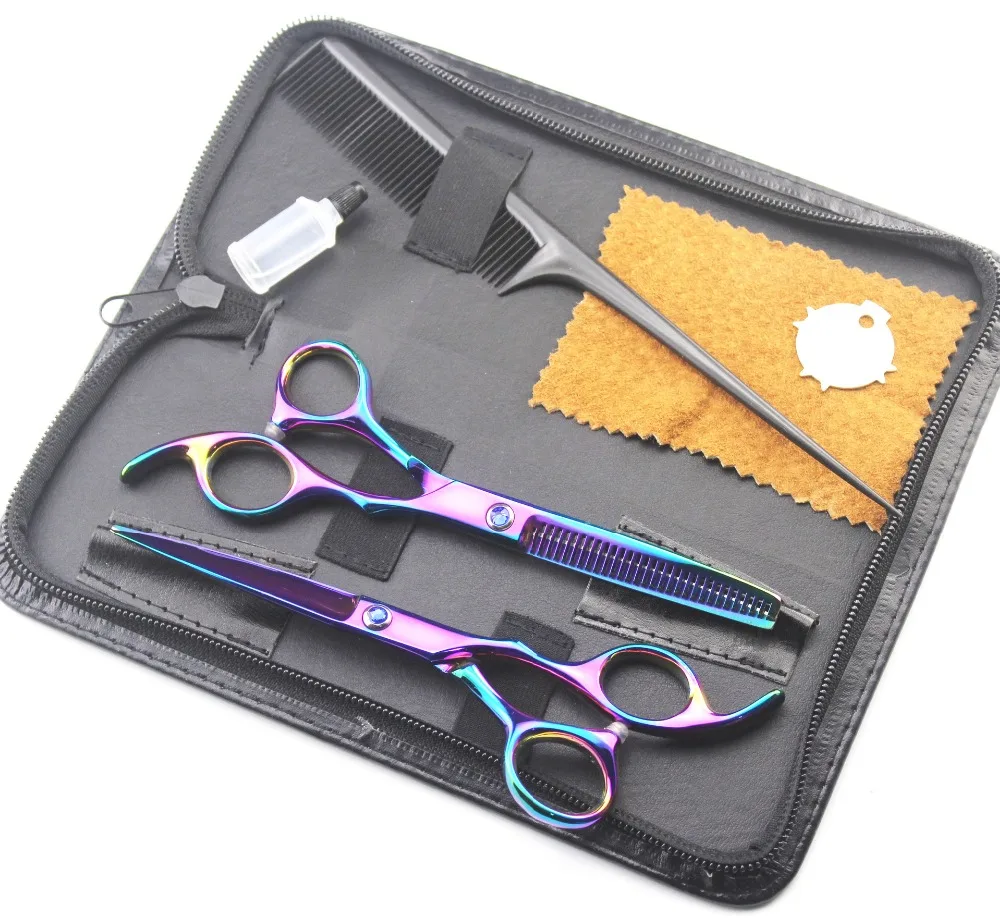 

6 incn Professional Hair Scissors set hairdressing scissors barber shears tijeras peluquero clothes +comb+Regulator 3 color