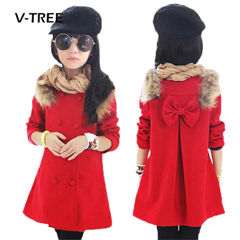 

V-TREE New Girls Winter Jacket Coat Fashion Wool Blend Warm Coat For Girl 3-12 Years Kids Coat Clothing School Girls Clothes
