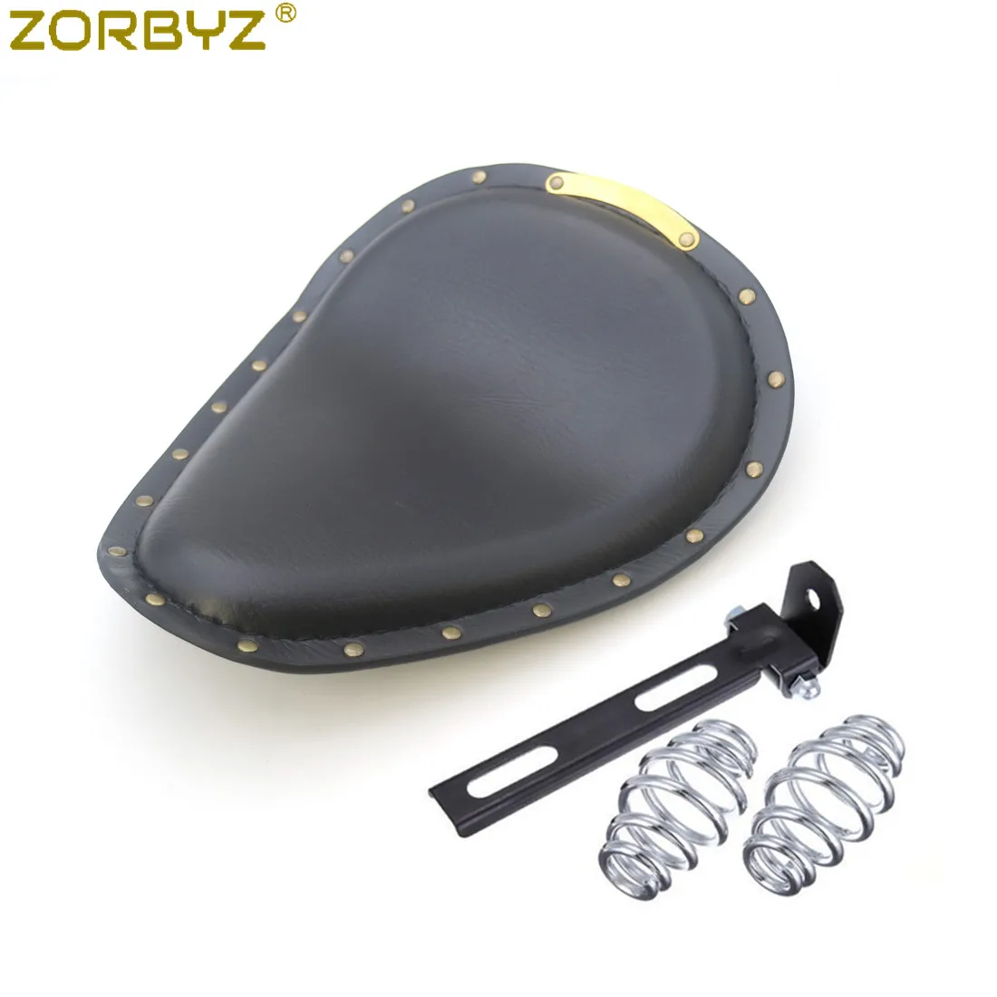 ZORBYZ Motorcycle Retro Black PU Leather Solo Drive Seat Spring & Bracket For Harley Chopper Bobber Custom |