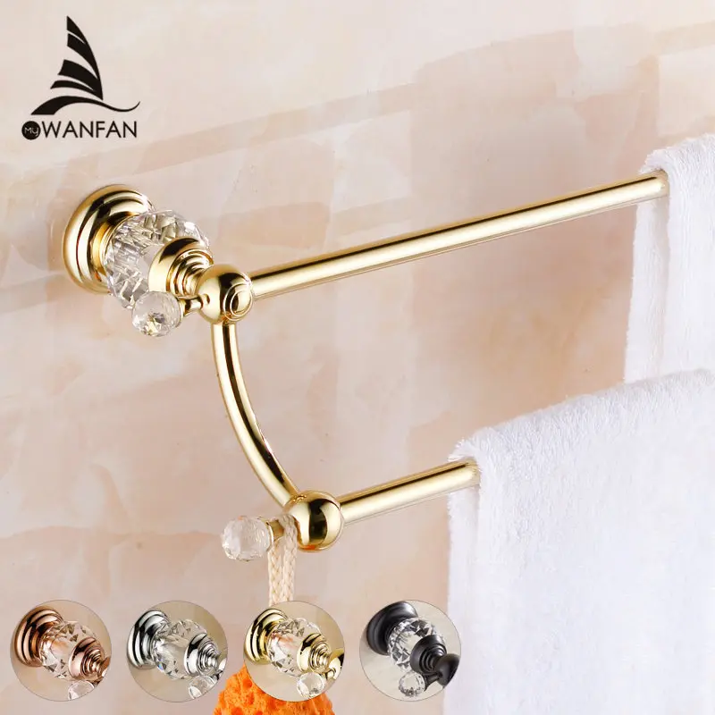 Towel Bars Wall mounted Double Towel Bar Gold Plated Towel Holder Solid