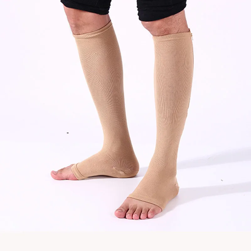 

H 2019 Stovepipe socks Women Fitness Zipper Compression Yoga Socks Zip Leg Support Knee Sox Open Toe Sports Sock New