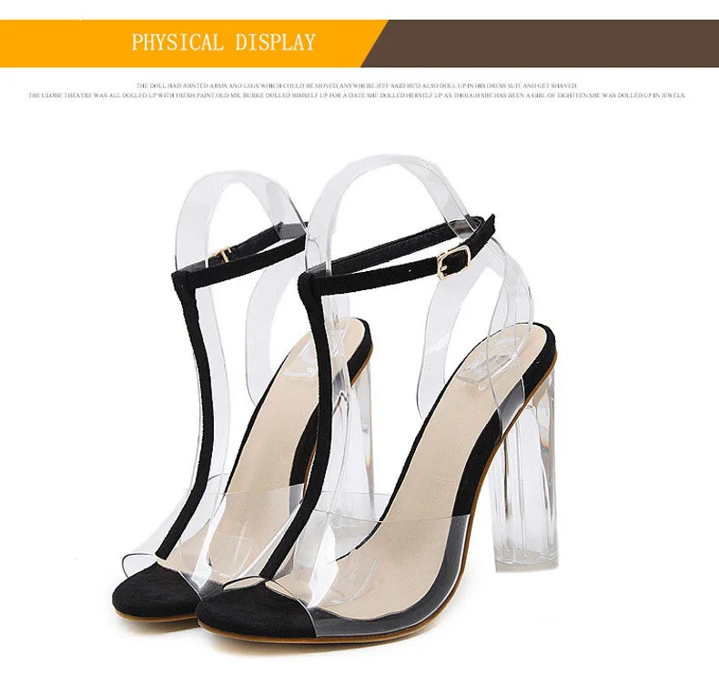 Г. Летняя обувь женские прозрачные туфли на высоком каблуке, черные женские Босоножки с открытым носком на высоком каблуке, с открытым носком, на толстом каблуке