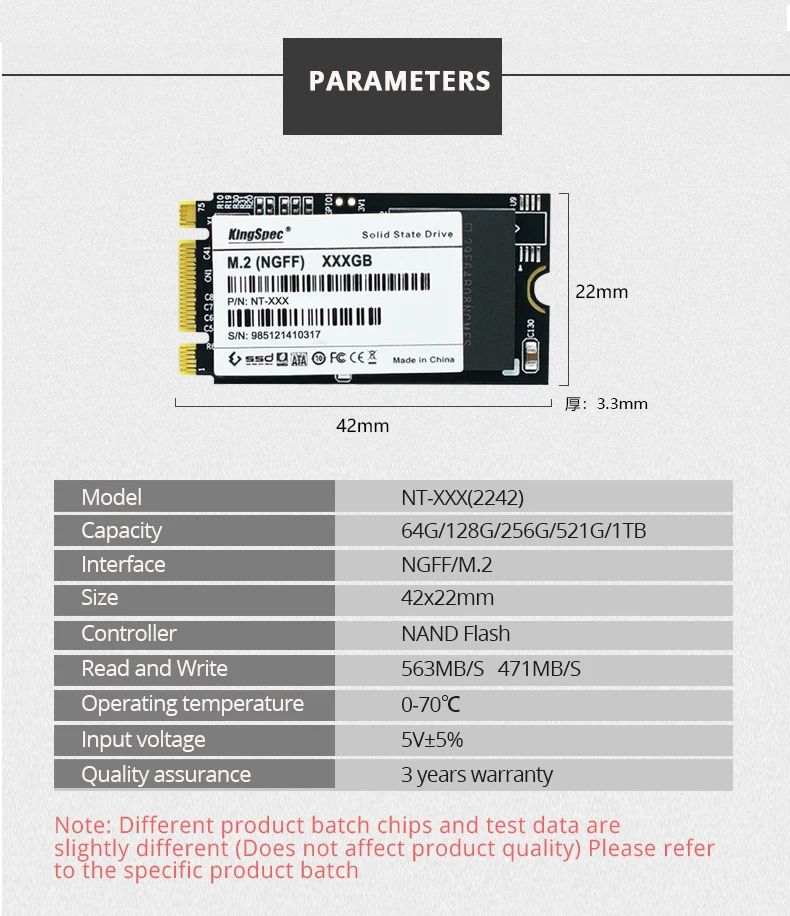 KingSpec M.2 500 GB SSD 22*42 мм SATAIII 6 ГБ/сек. M2 SSD 1 ТБ NT-1TB внутренний жесткий диск HD для ноутбука/настольных ПК/ультрабуков/Планшеты