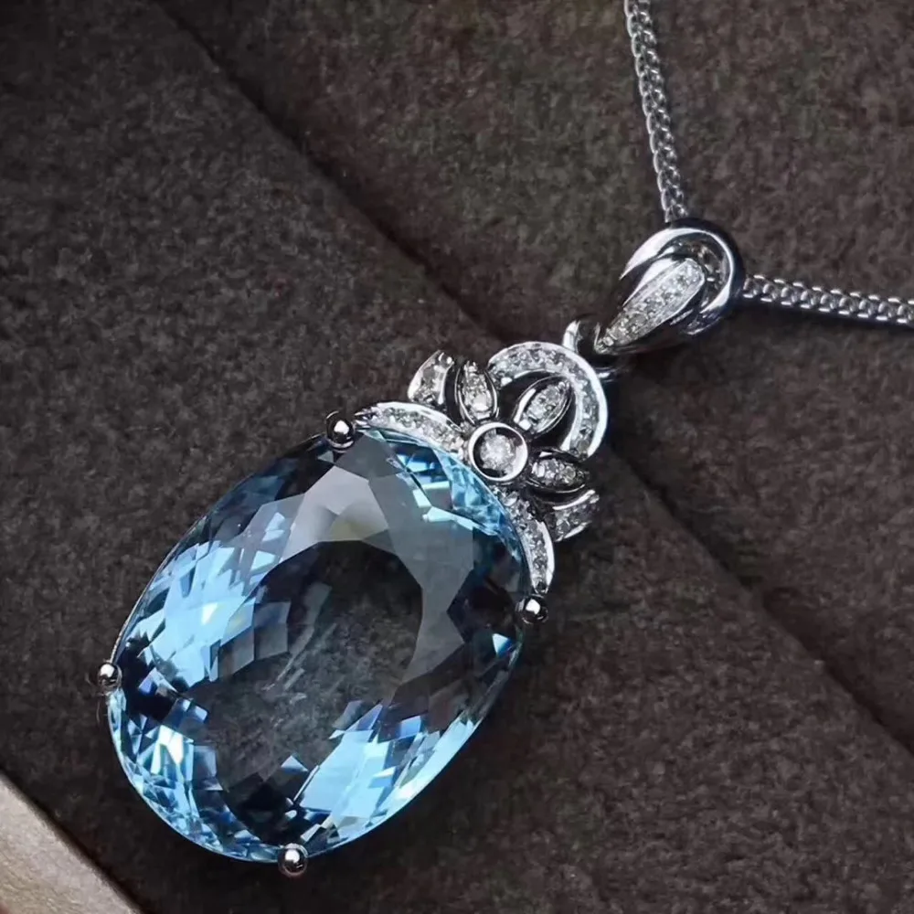  Bleu naturel 12*16mm topaze gem pendentif naturel pierre gemme pendentif collier 925 en argent ster