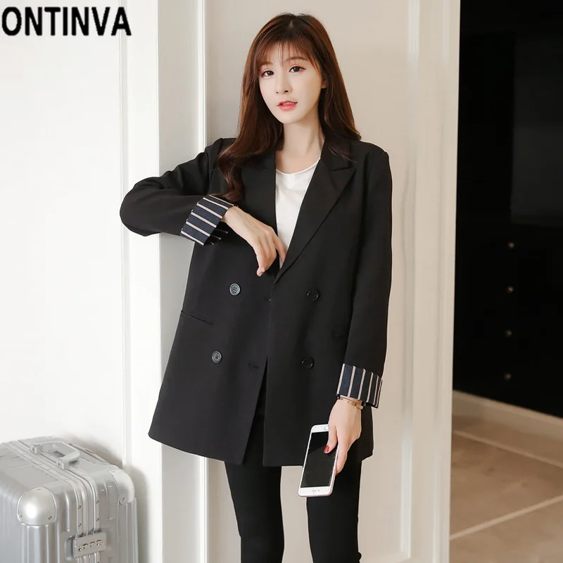 Vadim women chic plaid blazer long sleeve pockets double