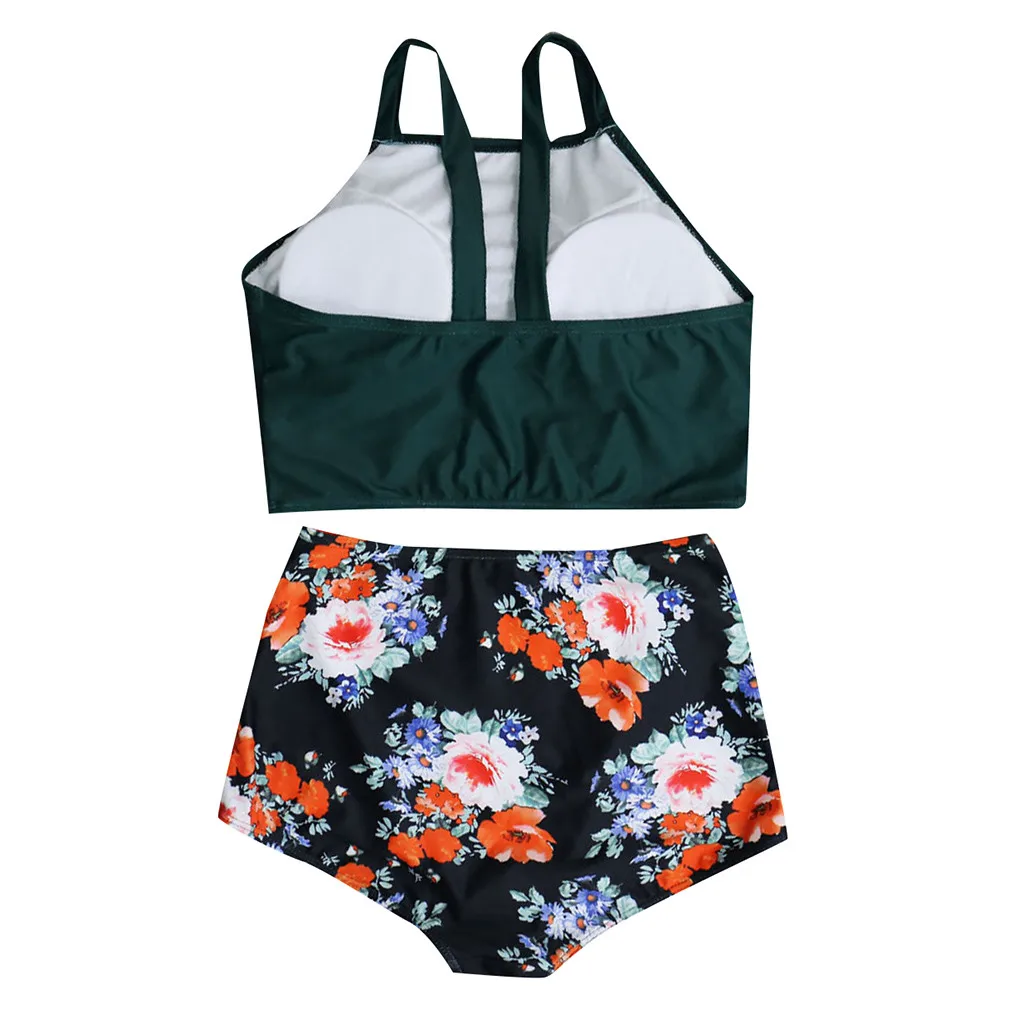 TELOTUNY Women Swimwear Polyester Sexy Printed High Waist Tankini Summer Female Retro Bikini Sets Casual Split Swimsuit 19L0611