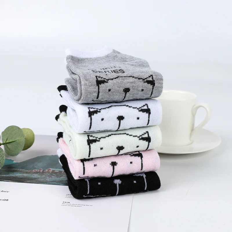 2019 Spring and summer Hot New women sock candy color Cartoon cute big face cat socks female boat socks