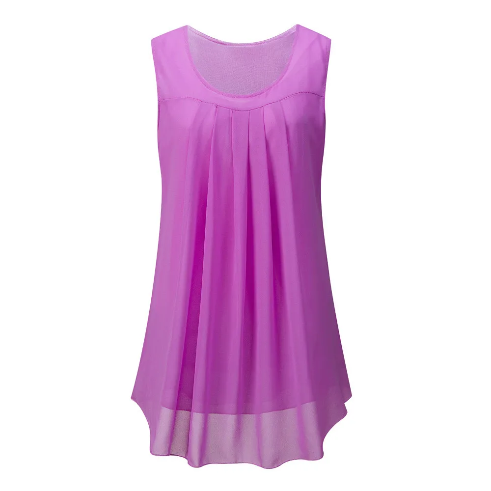 Модная женская шифоновая однотонная жилетка, блузка, топ, майка, женская рубашка, Повседневная Блузка без рукавов, летняя женская блуза на бретельках, одежда - Цвет: Purple