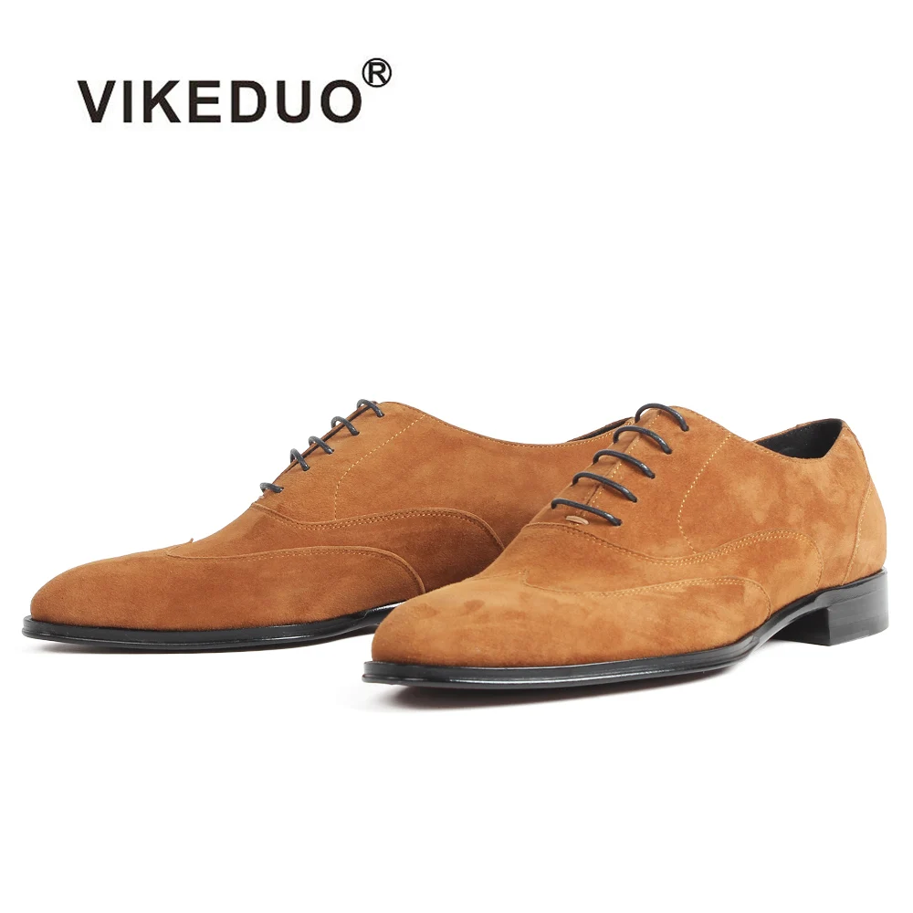 

VIKEDUO Plain Brown Kid Suede Mens Footwear Formal Wedding Handmade Zapato de Hombre Plus Size Luxury Brand Leather Oxford Shoes