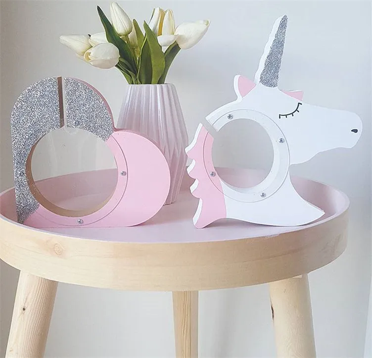 

Unicorn Shape Wooden Money Boxes Children 's Room Decoration Transparent Piggy Bank