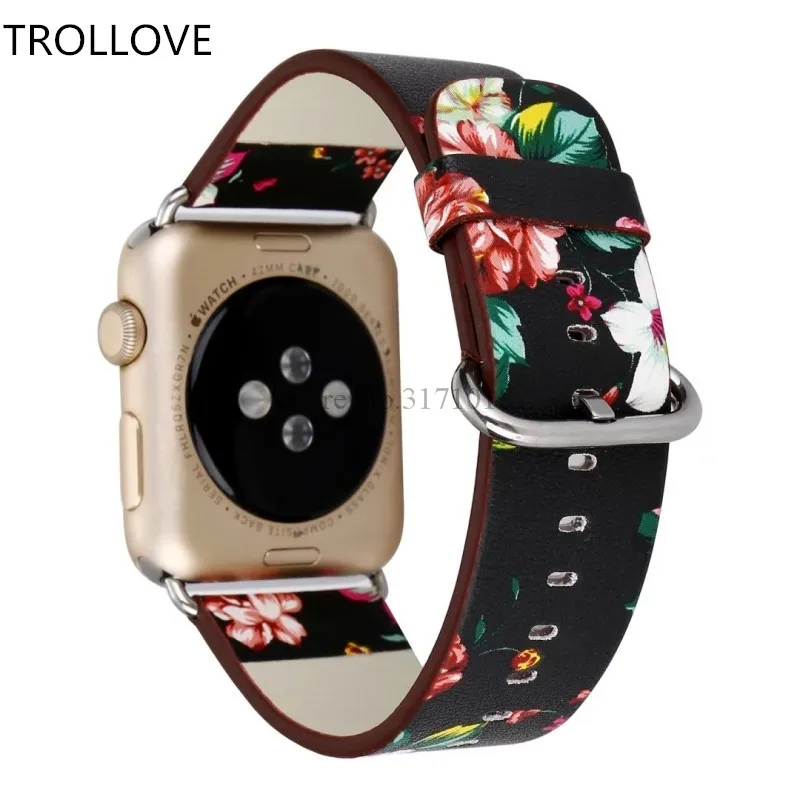 38 и 42 мм кожаный ремешок для часов Apple Watch 38 мм 42 мм серия 1 2 3 цветочный ремешок цветочные принты наручные часы браслет