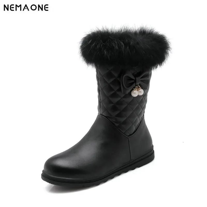 

NemaoNe Girls Boots sweet Princess Snow Boots PU Leather Children Shoes winter plush flat heels ladies boots size 28-40