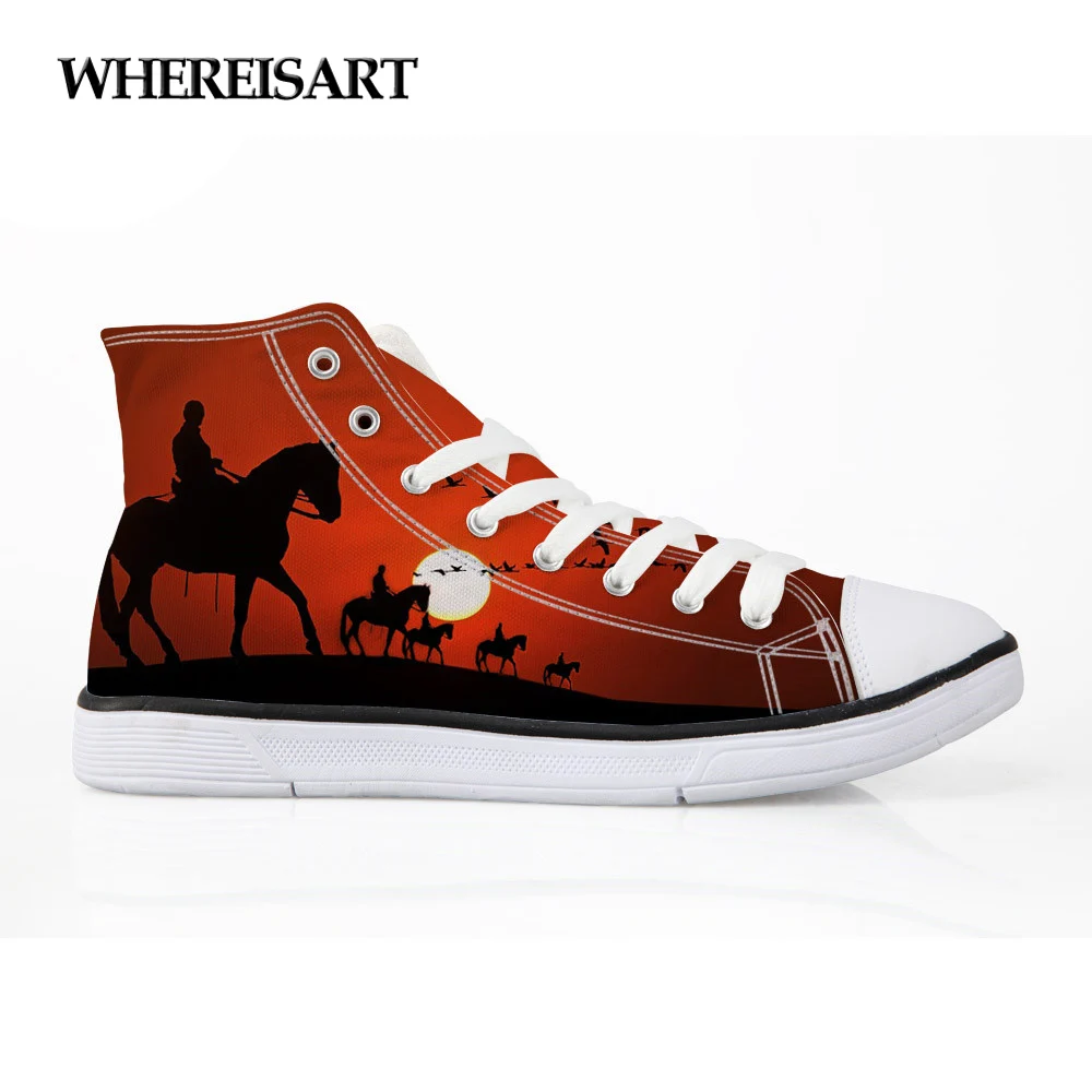 

WHEREISART Fashion Girls Autumn High Top Vulcanize Canvas Shoes for Women Crazy Horse Animal Pattern Lace-up Women's Sneakers