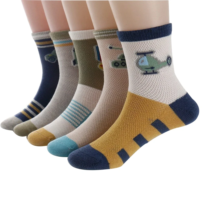 Low Cost Boys Socks Summer Aircraft Mesh Spring Cartoon Cotton 5-Pairs/Lot Breathable 3-15-Year WlgK967L