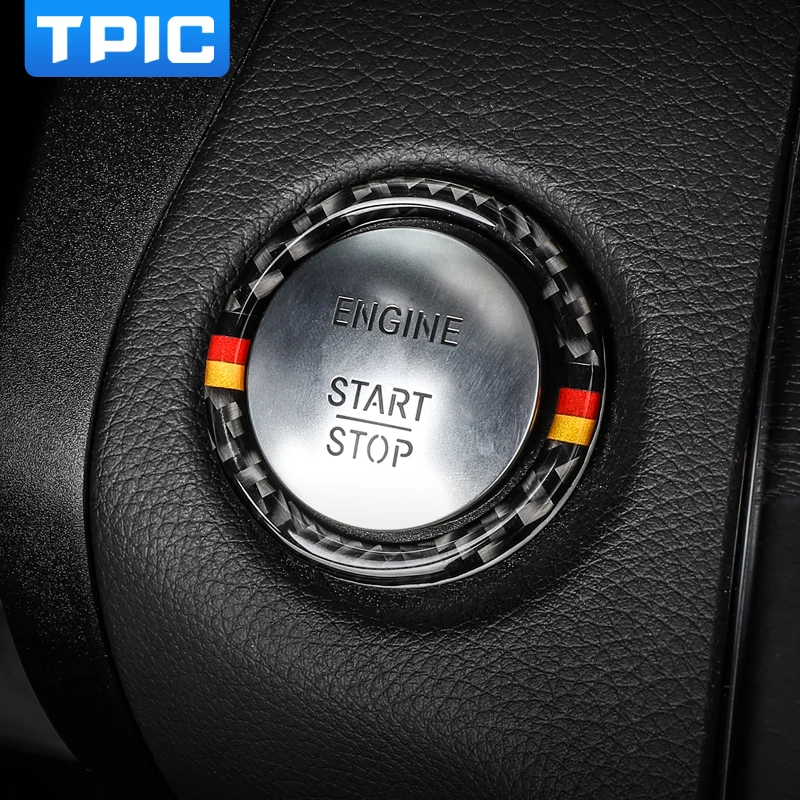

For Mercedes Benz C E Class W205 W213 GLC Car Engine Start Stop Ignition Key Ring Sticker Carbon Fiber Trim Interior Accessories