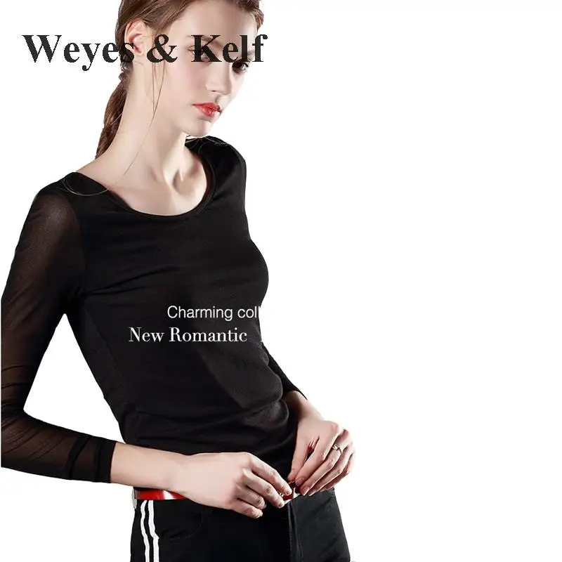 Weyes &amp Kelf женская летняя сетчатая рубашка с длинными рукавами 2018 Тюль Blusas черная